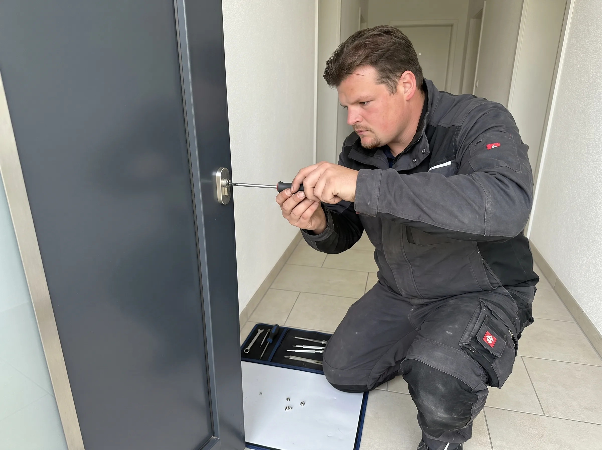 Jannik Jocher bei einer Türöffnung an einer modernen Haustür — typisch für Wiesbaden-West
